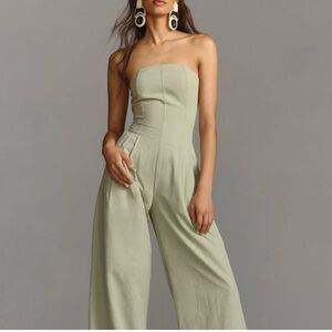 Anthropologie Green Strapless Jumpsuit with Elegant Silhouette